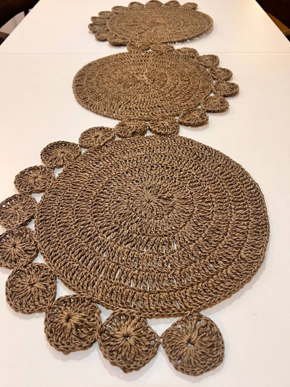 Finezza Hasır Handmade Örme Naturel Brown Runner 100 cm - 1490 - 6
