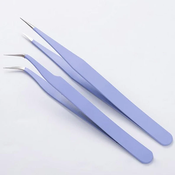 İkili Cımbız Seti Paslanmaz Çelik Lavanta Renk Düz ve Kavisli Model - Resim 3