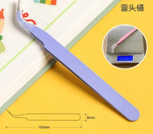 İkili Cımbız Seti Paslanmaz Çelik Lavanta Renk Düz ve Kavisli Model - Resim 10