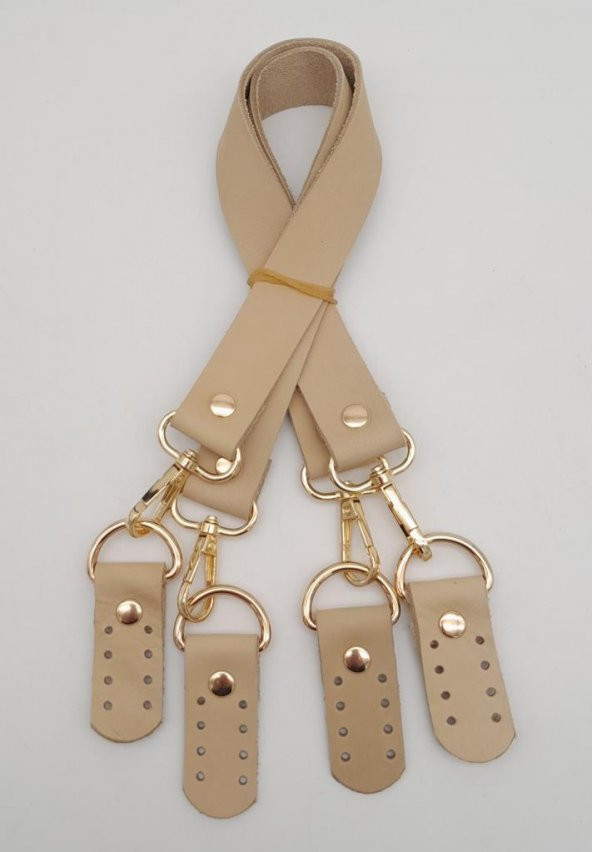 Angel Çanta Aksesuar Gerçek Deri 55 Cm Misu Model Çift Sap Ham Renk Light Gold Metal
