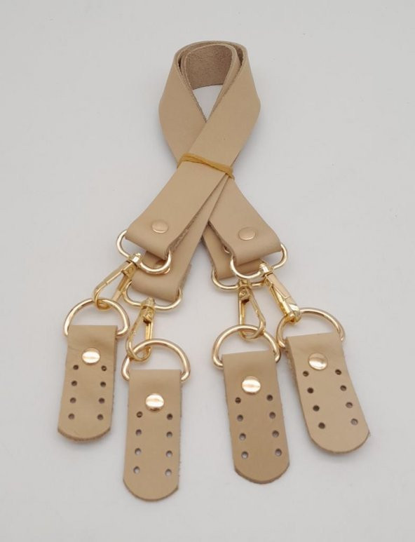 Angel Çanta Aksesuar Gerçek Deri 55 Cm Misu Model Çift Sap Ham Renk Light Gold Metal - 2