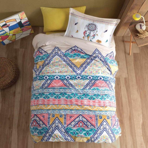 Clasy Ranforce Genç Nevresim Takımı Tek Kişilik Boho V1 Bej