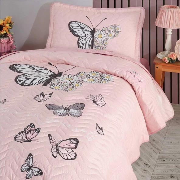 Clasy Ranforce Yatak Örtüsü Tek Kişilik Daisy Love V2 Somon - 3