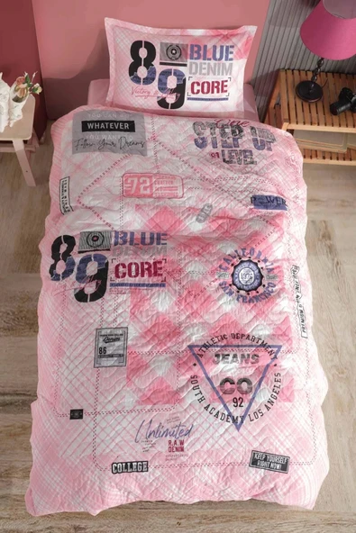 Clasy Ranforce Dört Mevsim Set Tek Kişilik  Denim V1 Pembe