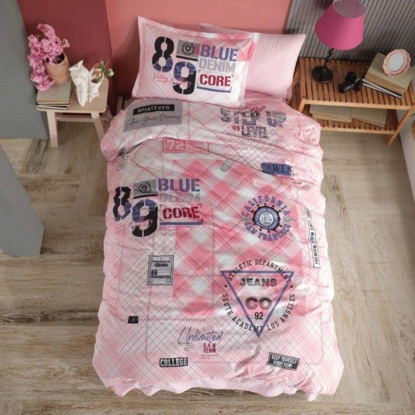 Clasy Ranforce Genç Nevresim Takımı Tek Kişilik Denim V1 Pembe