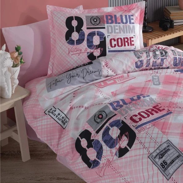 Clasy Ranforce Genç Nevresim Takımı Tek Kişilik Denim V1 Pembe - 3