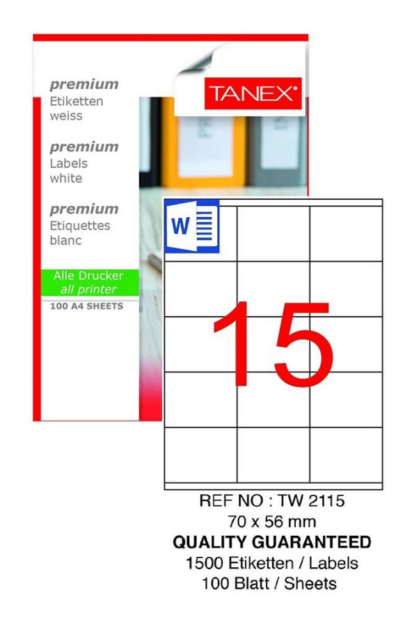 Bilgisayar Etiketi Tw-2115 70x56 mm 100 Lü Lazer Etiket 1 Paket Tanex Davetiye Kargo Koli Kutu Etiketi