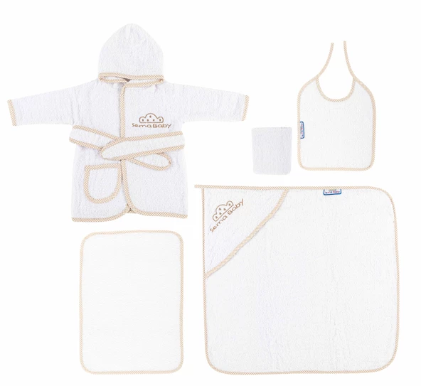 Sema Bebe Sema Baby 5 Parça Bebek Bornoz Seti - Ekru