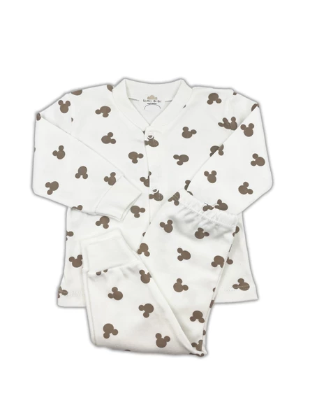 Sema Bebe Sema Baby Mickey Mouse Bebek Pijama Takımı - Ekru 0-3 Ay