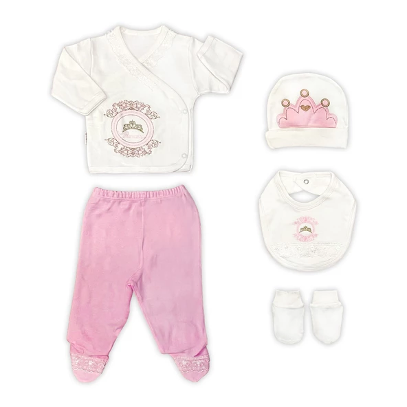 Sema Bebe Sema Baby Prenses Lüks 5 Parça Hastane Çıkışı Zıbın Seti
