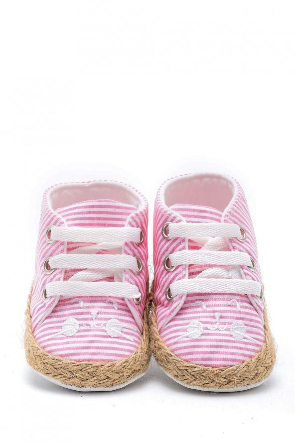 First Step First Step Kedi Nakışlı Çizgili Patik - Pembe 8-12 Ay / No.18