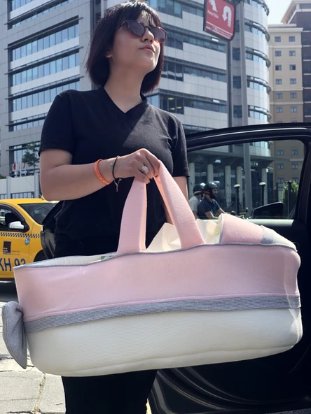 Sema Bebe Sema Baby Portbebe Yenidoğan Bebek Yatağı - Ekru/Pembe - 3