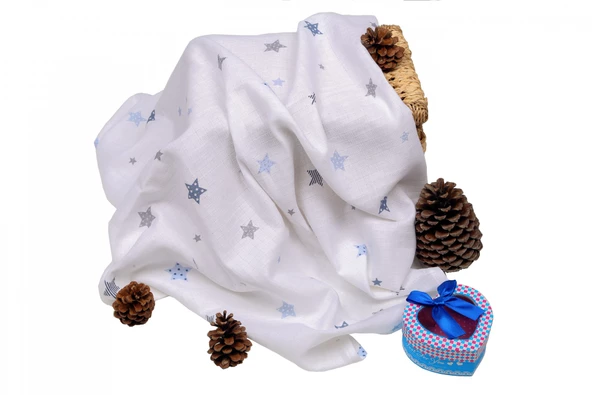 Sema Bebe Sema Baby Çok Amaçlı Müslin Örtü 100x80 cm - Mavi Yıldız 8682476853131