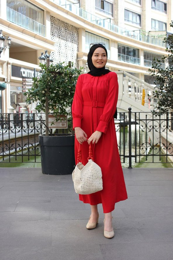 El Örgüsü Makrome Kırmızı Saplı Çanta - 5