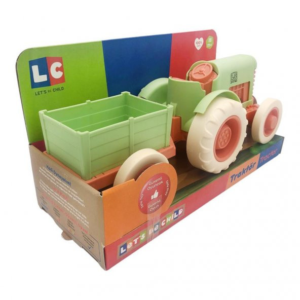 Lets Be Child Römorklu Sürtmeli Plastik Traktör LC-30878 Açık Yeşil-Turuncu - 7