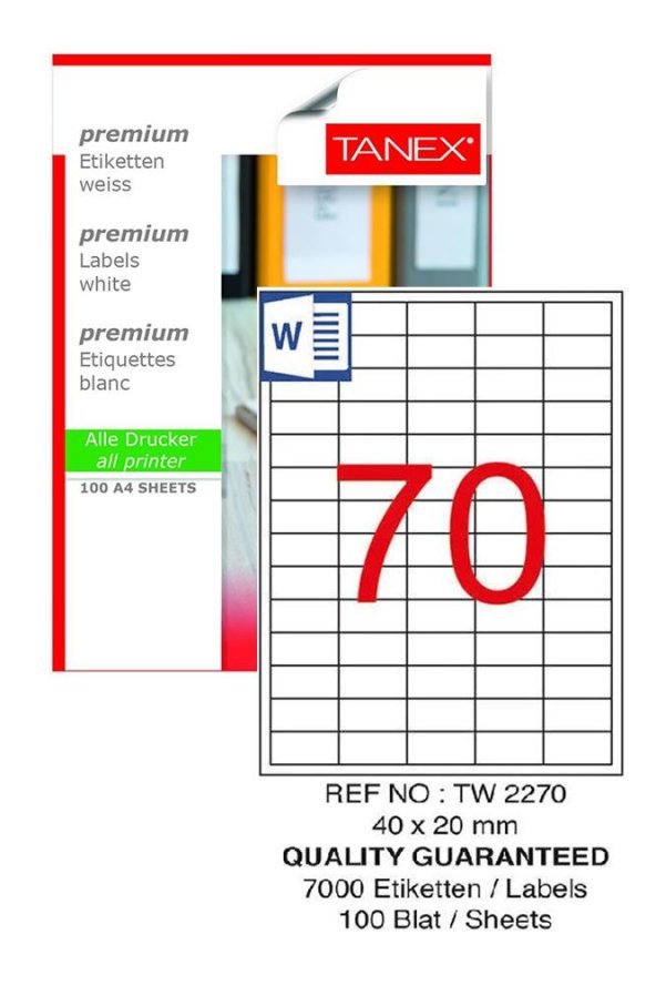 Bilgisayar Etiketi Tw-2070 40x20 mm 100 Lü Lazer Etiket 1 Paket Tanex Davetiye Kargo Koli Kutu Etiketi
