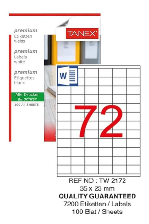 Bilgisayar Etiketi Tw-2172 35x23 mm 100 Lü Lazer Etiket 1 Paket Tanex Davetiye Kargo Koli Kutu Etiketi