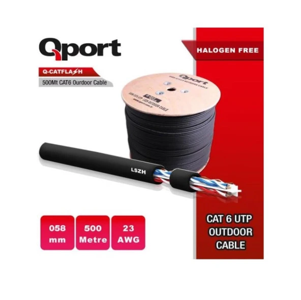 Q-port Q-CATFLASH 23AWG 0.58MM Outdoor Halojen Free LSZH Cat6 UTP Kablo 500 Metre