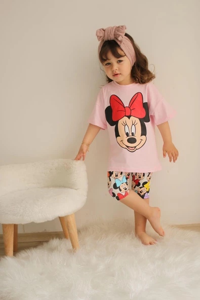 KIZ ÇOCUK MİCKEY MOUSE KAPRİ TAYTLI KISA KOL PAMUK TAKIM - 2