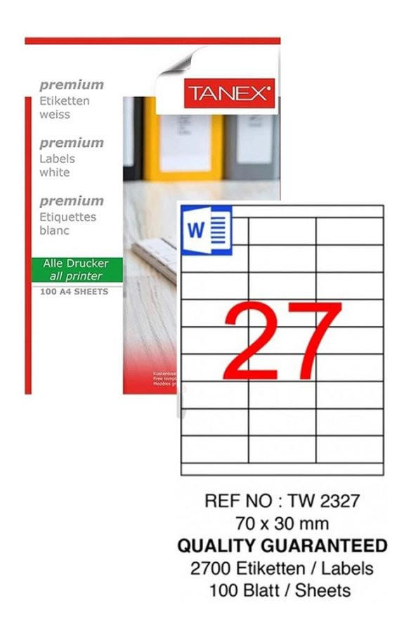 Bilgisayar Etiketi Tw-2327 70x30 mm 100 Lü Lazer Etiket 1 Paket Tanex Davetiye Kargo Koli Kutu Etiketi