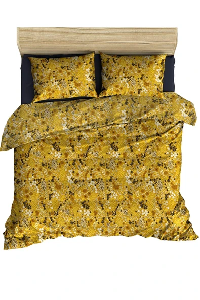Makiteks %100 Pamuklu Hardal Kır Çiçekleri 200x220+2*(50x70) Çift Kişilik Nevresim Seti - Resim 1