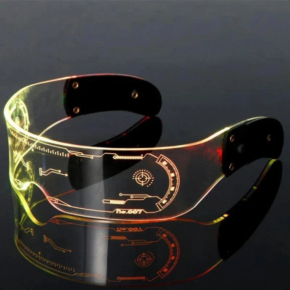 Çok Renkli Led Işıklı Pilli Parti Gözlüğü Akrilik Kablosuz Yılbaşı Düğün Eğlence HJ-2050 Fütüristik Gözlük Tekno Gözlük