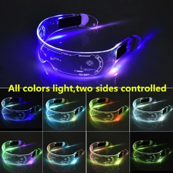 Çok Renkli Led Işıklı Pilli Parti Gözlüğü Akrilik Kablosuz Yılbaşı Düğün Eğlence HJ-2050 Fütüristik Gözlük Tekno Gözlük - 4