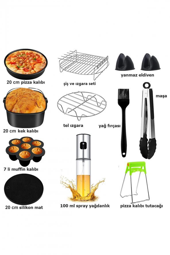 Xiaomi Tefal Philips Karaca 5-6 Litre Uyumlu 8 inc (20 cm) 12 li Airfryer Fritöz Seti