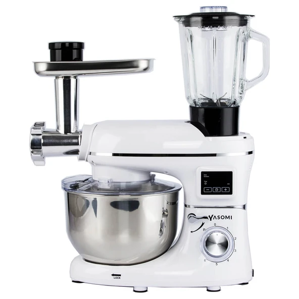 Yasomi Sm 1504Bml Beyaz Led Ekranlı Kıyma Çekme Aparatlı Ve Blender Stand Mikser Mutfak Şefi 1500W - Resim 4