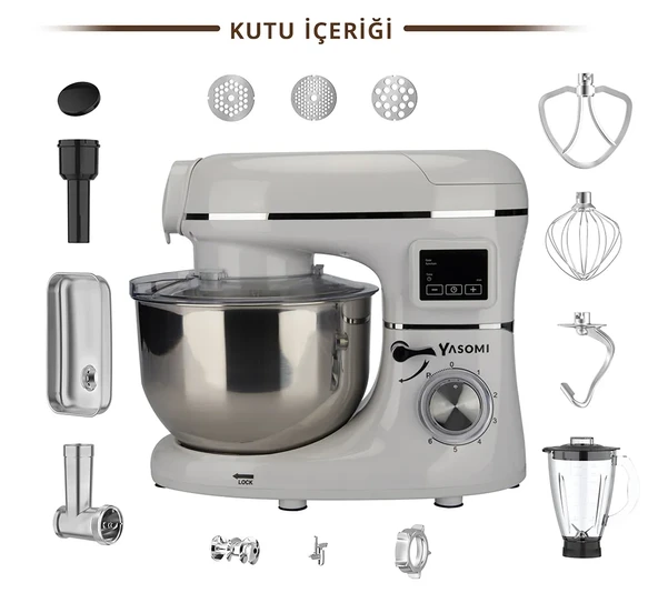 Yasomi Sm 1504Bml Beyaz Led Ekranlı Kıyma Çekme Aparatlı Ve Blender Stand Mikser Mutfak Şefi 1500W - Resim 5