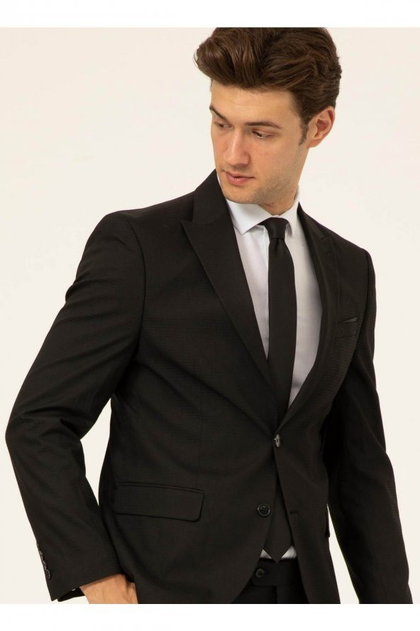 Normal Bel Dar Siyah Erkek Takım Elbise Tk1006900230 - 4
