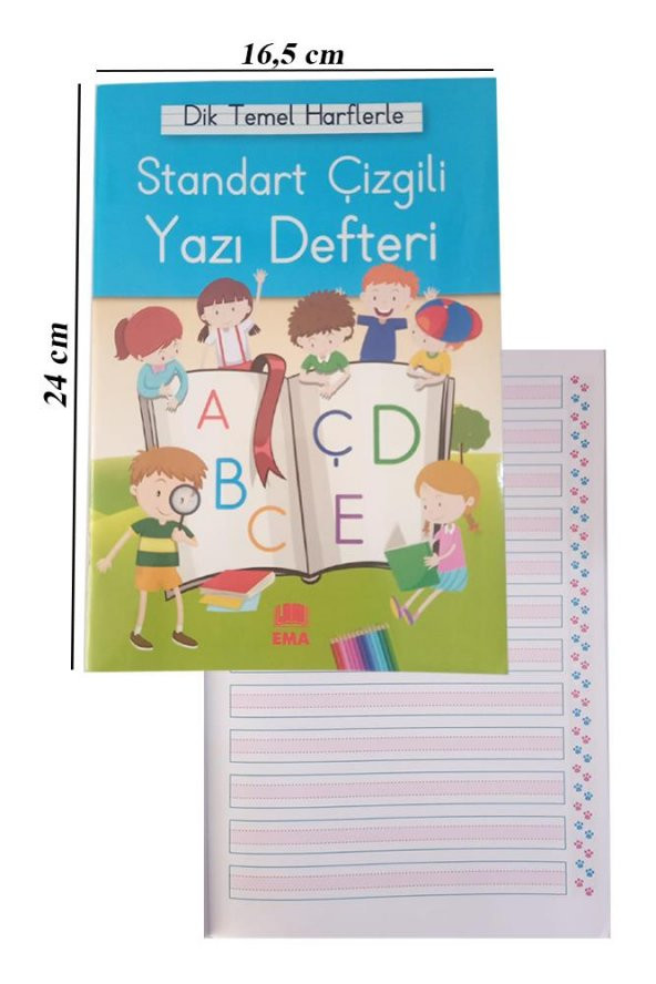 Güzel Yazı Defteri Orta Boy 16,5x24 cm 24 Yaprak 1 Adet Standart Çizgili Yazı Defteri Dik Temel Harflerle 1. Sınıf