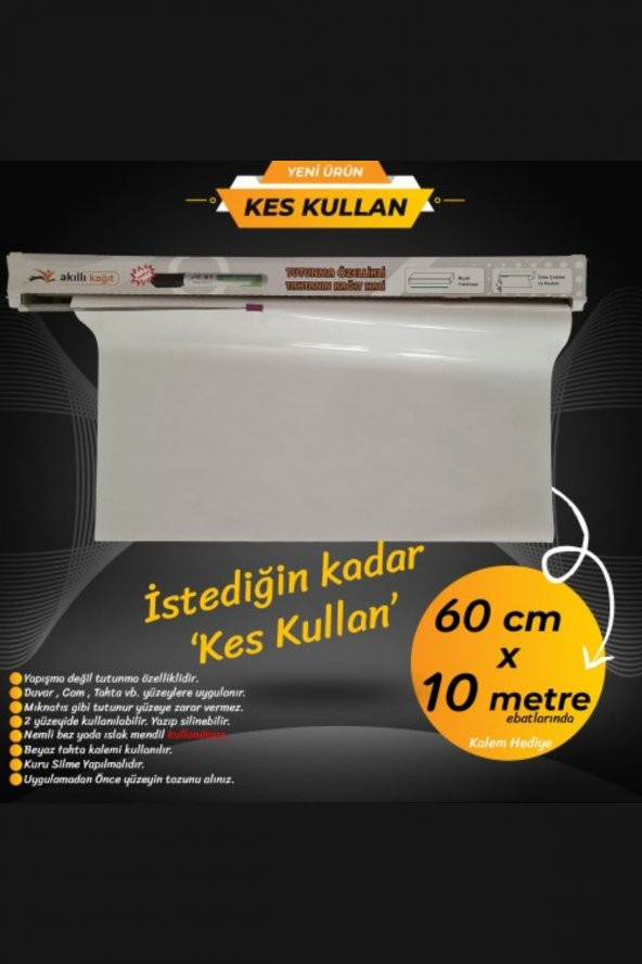 Kes Kullan Akıllı Kağıt - 10 Metre Şeffaf, Statik Tutunma Ve Kağıt Tutucu Özellikli, Yazı Tahtası - 1