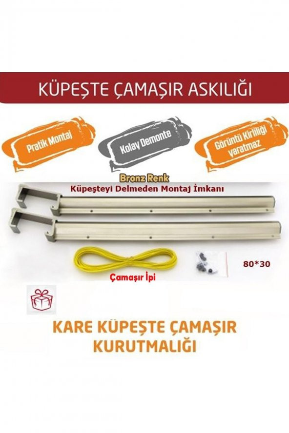 Balkon Çamaşır Kurutma Askısı Alüminyum Küpeşte Askılığı Kurutmalık Bronz Kare 80x30 Mm - 4