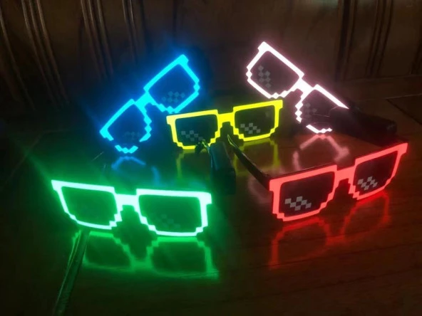 Mor Led Parti Gözlüğü Led Işıklı Pilli Yılbaşı Düğün Eğlence UV400 neon parti gözlüğü HJ-LPG-02 - 4