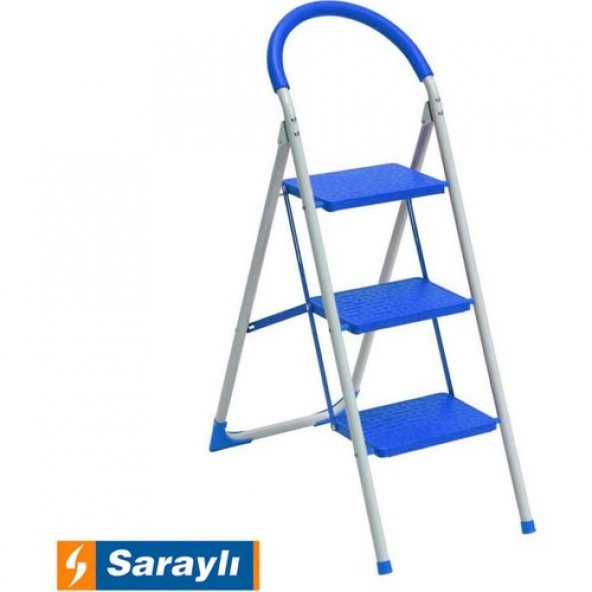 Saraylı mega pratik seyyar merdiven 3 basamak - geniş basamaklı mavi
