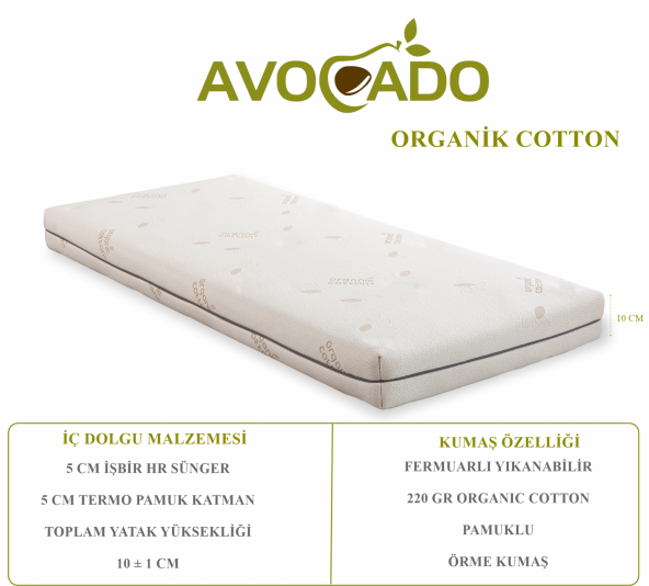 60x90 AVOCADO Organik Cotton Termo Oyun Parkı Yatağı 60x90 Sepet Beşik Yatağı Thermo Bebek Yatağı 6090AOCTHERMO - 2