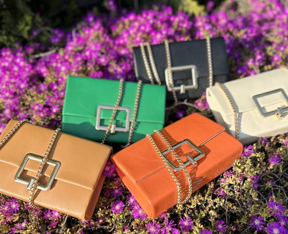 ŞANLI Online Kadın Tokalı Zincir Askılı Çanta Taba - 5