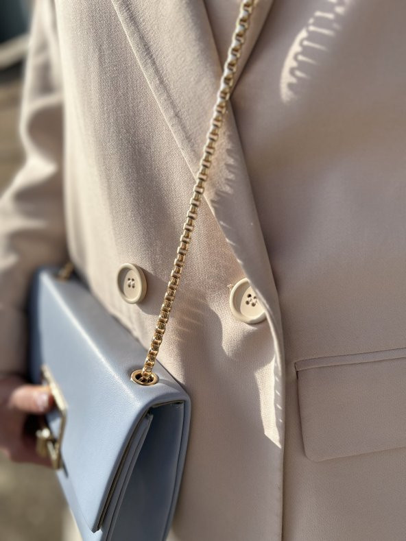 ŞANLI Online Kadın Tokalı Zincir Askılı Çanta Bebe Mavisi - 4