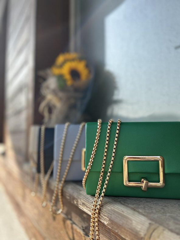 ŞANLI Online Kadın Tokalı Zincir Askılı Çanta Yeşil - 5