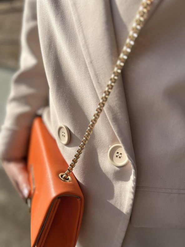 ŞANLI Online Kadın Tokalı Zincir Askılı Çanta Turuncu - 4