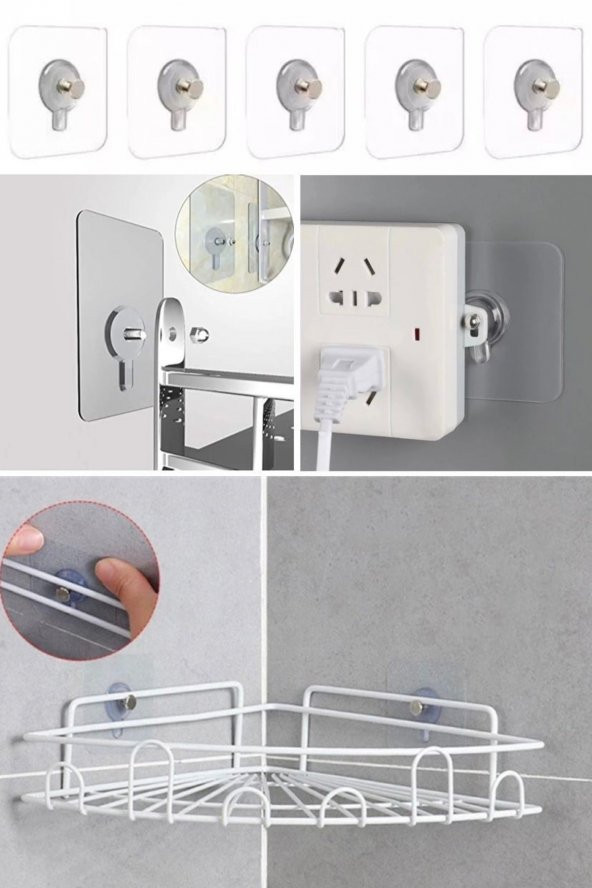 5 Adet Kendinden Yapışkanlı Duvar Kancaları Şeffaf Raf Duvar Askıları Mutfak Banyo Vida Kanca Çivi - 2