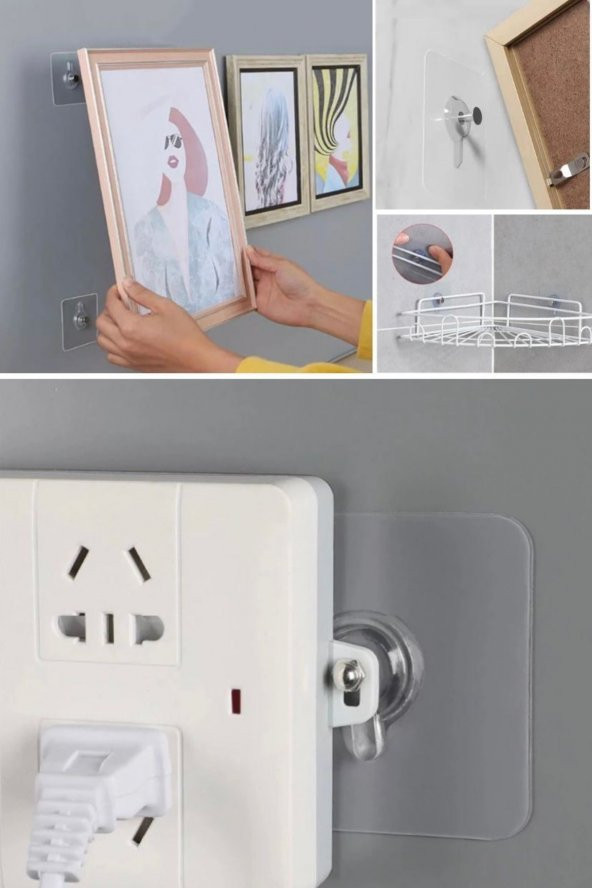 5 Adet Kendinden Yapışkanlı Duvar Kancaları Şeffaf Raf Duvar Askıları Mutfak Banyo Vida Kanca Çivi - 6