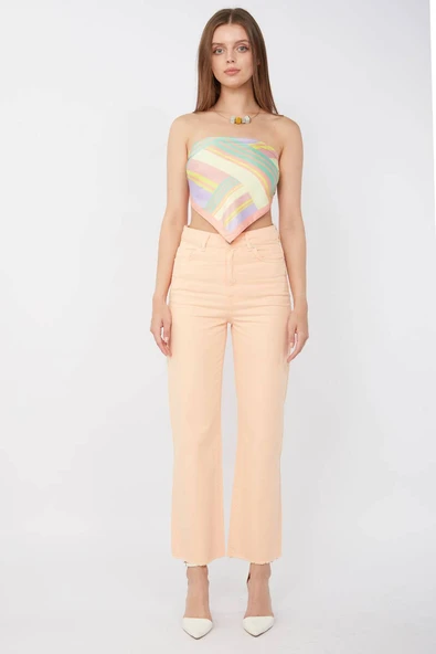 Kadın Basic Paçası Kesik Jean Pantolon Somon - Resim 2