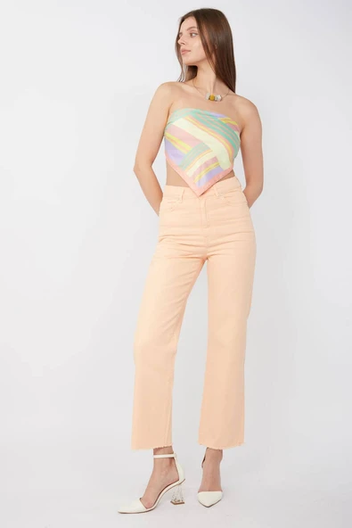 Kadın Basic Paçası Kesik Jean Pantolon Somon - Resim 4