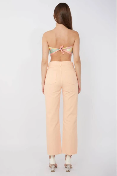 Kadın Basic Paçası Kesik Jean Pantolon Somon - Resim 5