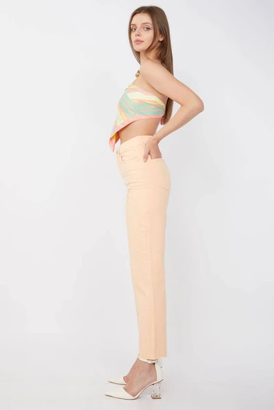 Kadın Basic Paçası Kesik Jean Pantolon Somon - Resim 3