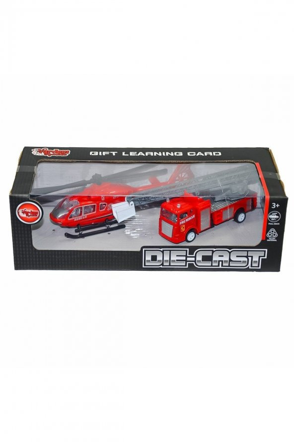 Kutulu Çek Bırak Die-Cast İtfaıye Ve Helikopter