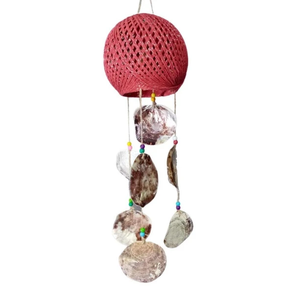 Rüzgar Çanı Jüt ip Hasır Top Kafesli Lamba Başlığı Kırmızı Sedefli ürün görseli