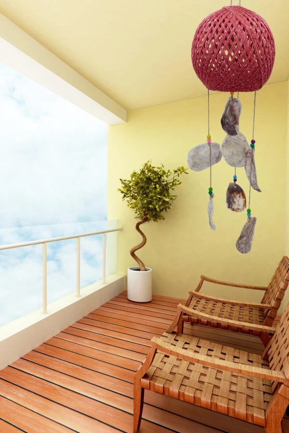 Rüzgar Çanı Jüt ip Hasır Top Kafesli Lamba Başlığı Kırmızı Sedefli - Resim 10